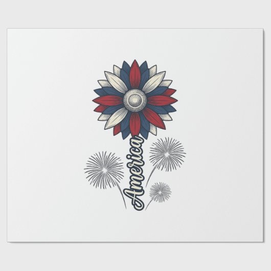 Patriottisch Amerika Bloem Vuurwerk Vector Design_ Cadeaupapier (Vlak)