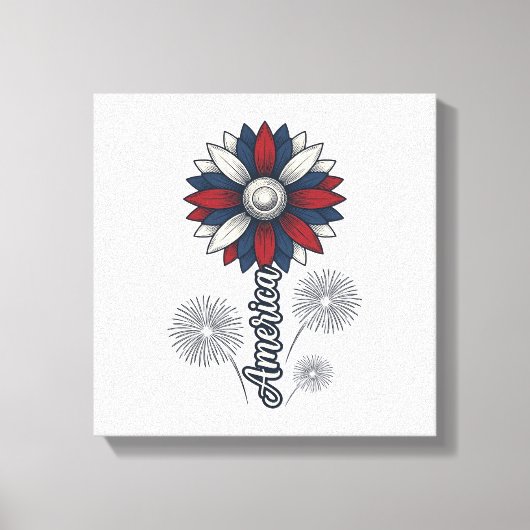 Patriottisch Amerika Bloem Vuurwerk Vector Design_ Canvas Afdruk (Voorkant)