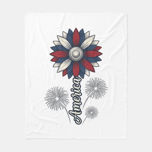 Patriottisch Amerika Bloem Vuurwerk Vector Design_ Fleece Deken (Voorkant)