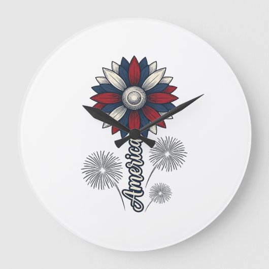 Patriottisch Amerika Bloem Vuurwerk Vector Design_ Grote Klok (Voorkant)