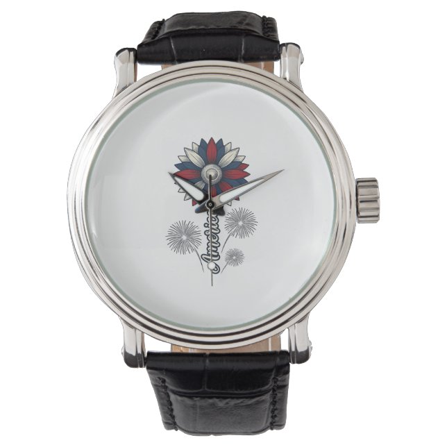 Patriottisch Amerika Bloem Vuurwerk Vector Design_ Horloge (Voorkant)
