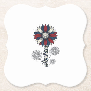 Patriottisch Amerika Bloem Vuurwerk Vector Design_ Kartonnen Onderzetters