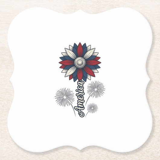 Patriottisch Amerika Bloem Vuurwerk Vector Design_ Kartonnen Onderzetters (Voorkant)