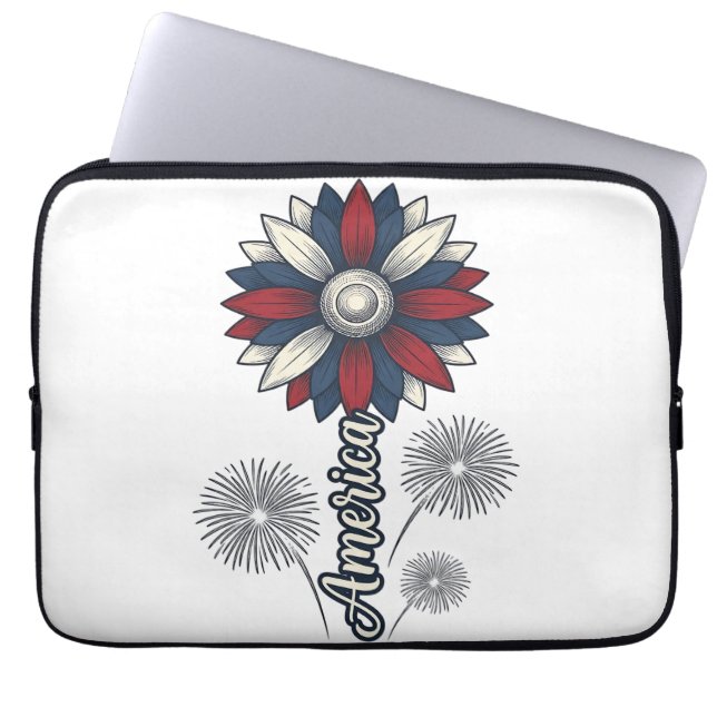 Patriottisch Amerika Bloem Vuurwerk Vector Design_ Laptop Sleeve (Voorkant)