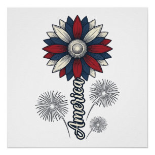 Patriottisch Amerika Bloem Vuurwerk Vector Design_ Perfect Poster
