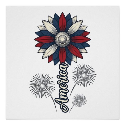 Patriottisch Amerika Bloem Vuurwerk Vector Design_ Perfect Poster (Voorkant)