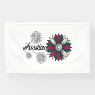Patriottisch Amerika Bloem Vuurwerk Vector Design_ Spandoek
