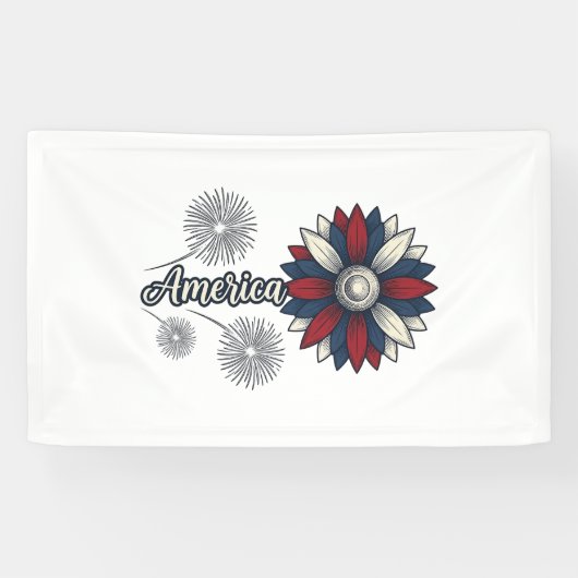 Patriottisch Amerika Bloem Vuurwerk Vector Design_ Spandoek (Horizontaal)