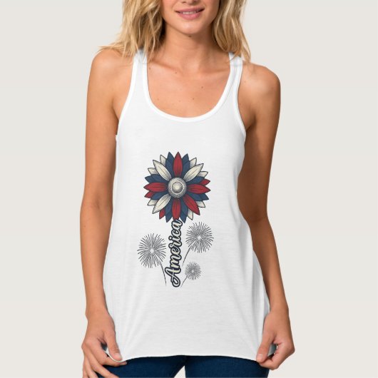 Patriottisch Amerika Bloem Vuurwerk Vector Design_ Tanktop (Voorkant)