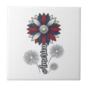 Patriottisch Amerika Bloem Vuurwerk Vector Design_ Tegeltje