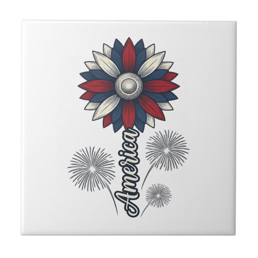 Patriottisch Amerika Bloem Vuurwerk Vector Design_ Tegeltje (Voorkant)