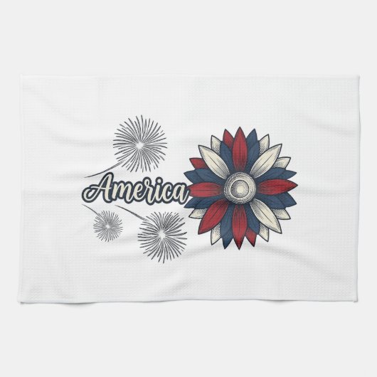 Patriottisch Amerika Bloem Vuurwerk Vector Design_ Theedoek (Horizontaal)
