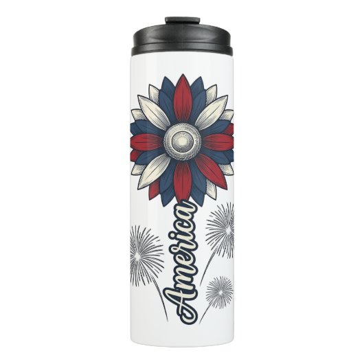 Patriottisch Amerika Bloem Vuurwerk Vector Design_ Thermosbeker (Voorkant)