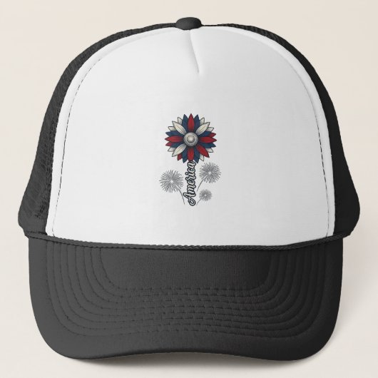 Patriottisch Amerika Bloem Vuurwerk Vector Design_ Trucker Pet (Voorkant)
