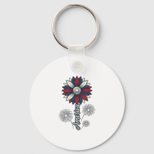 Patriottisch Amerika Bloem Vuurwerk Vector Ontwerp Sleutelhanger (Voorkant)