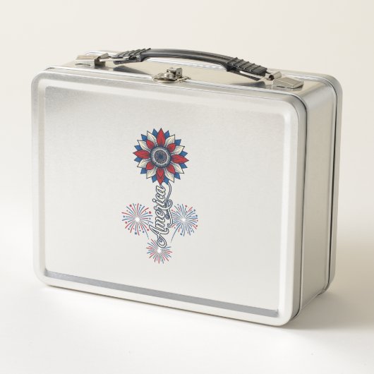 Patriottisch Amerika Bloem Vuurwerk Vintage Ontwer (Voorkant)