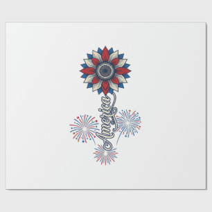 Patriottisch Amerika Bloem Vuurwerk Vintage Ontwer Cadeaupapier