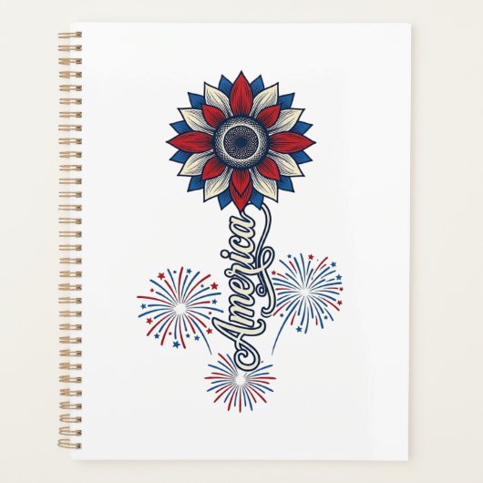 Patriottisch Amerika Bloem Vuurwerk Vintage Ontwer Planner (Voorkant)