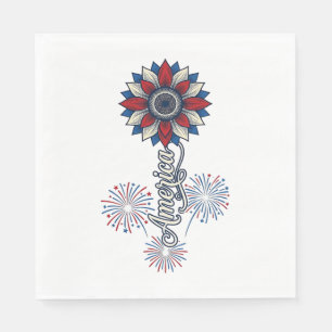 Patriottisch Amerika Bloem Vuurwerk Vintage Ontwer Servet