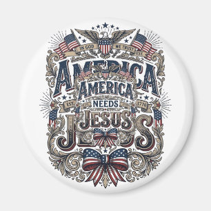 Patriottisch Amerika heeft Jezus nodig Vintage T-S Magneet
