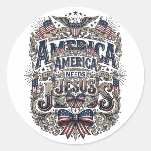 Patriottisch Amerika heeft Jezus nodig Vintage T-s Ronde Sticker