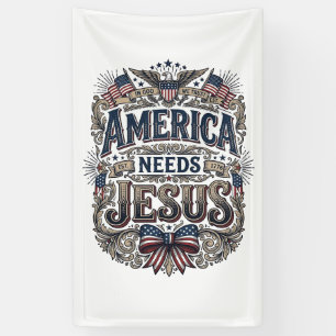Patriottisch Amerika heeft Jezus nodig Vintage T-S Spandoek