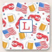 Patriottisch Amerika Vlag Bier Kreeft Monogram Onderzetter (Voorkant)