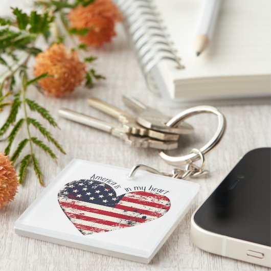 Patriottisch Amerika zit in mijn hart Sleutelhanger (Voorkant Rechts)