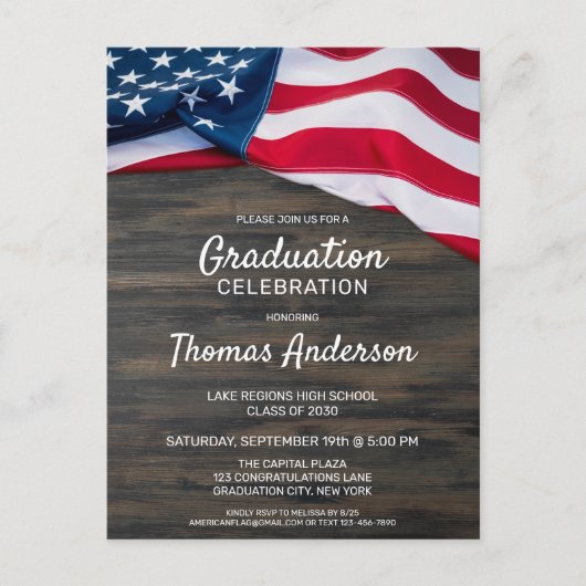 Patriottisch Amerikaans Afstuderen van de Amerikaa Uitnodiging Briefkaart (Voorkant)