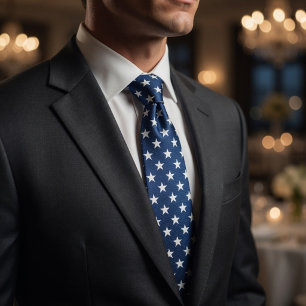 Patriottisch Amerikaans Blauw en Wit Ster Patroon Stropdas