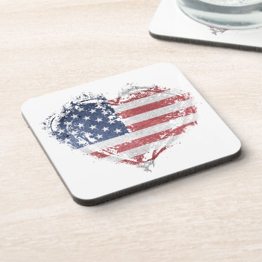 Patriottisch Amerikaans hart in Grunge Bier Onderzetter (Linkerzijde)