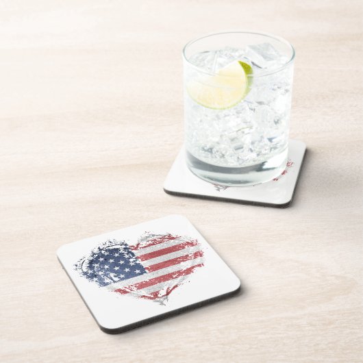 Patriottisch Amerikaans hart in Grunge Bier Onderzetter (Rechterzijde)
