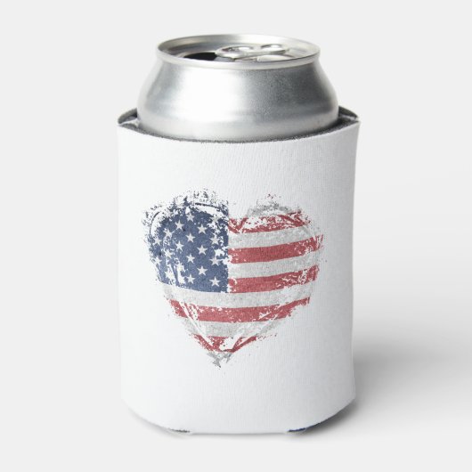 Patriottisch Amerikaans hart in Grunge Blikjeskoeler (Blikje Voorkant)