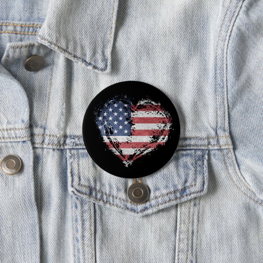 Patriottisch Amerikaans hart in Grunge Ronde Button 7,6 Cm (In situ)