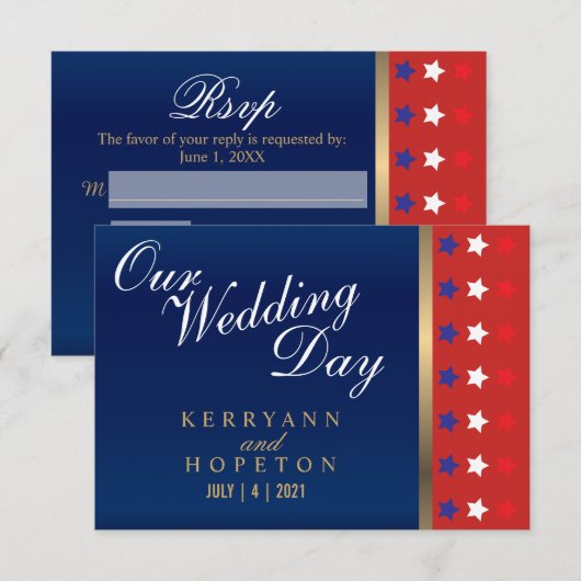 Patriottisch Amerikaans huwelijk - RSVP (Voorkant / Achterkant)