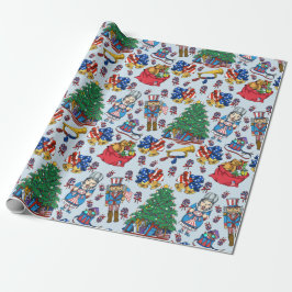 Patriottisch Amerikaans Nutkraker Blue Pattern Cadeaupapier