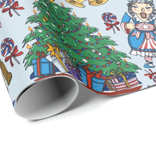 Patriottisch Amerikaans Nutkraker Blue Pattern Cadeaupapier (Rol Hoek)