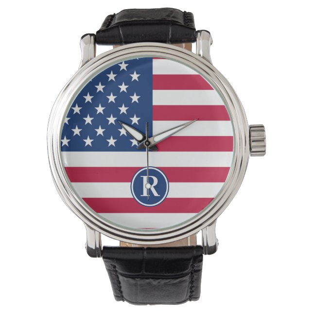 Patriottisch Amerikaans Rood Wit Blauw Aangepast M Horloge (Voorkant)