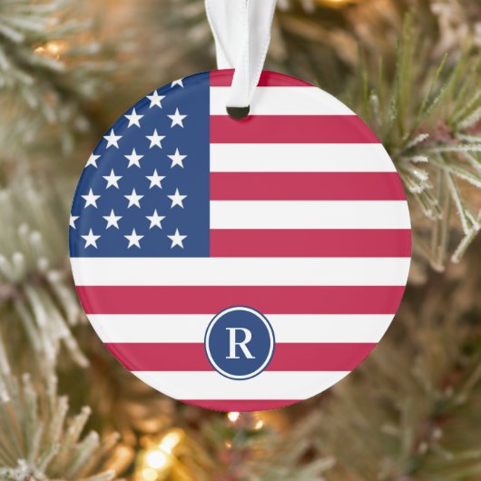 Patriottisch Amerikaans Rood Wit Blauw Aangepast M Ornament (Boom)