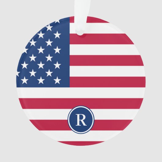 Patriottisch Amerikaans Rood Wit Blauw Aangepast M Ornament (voorkant)