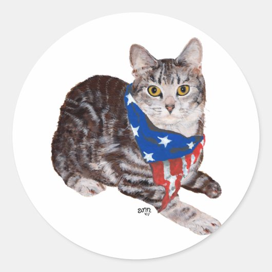 Patriottisch Amerikaans Shorthair Tabby Cat Ronde Sticker (Voorkant)