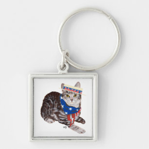 Patriottisch Amerikaans Shorthair Tabby Cat Sleutelhanger