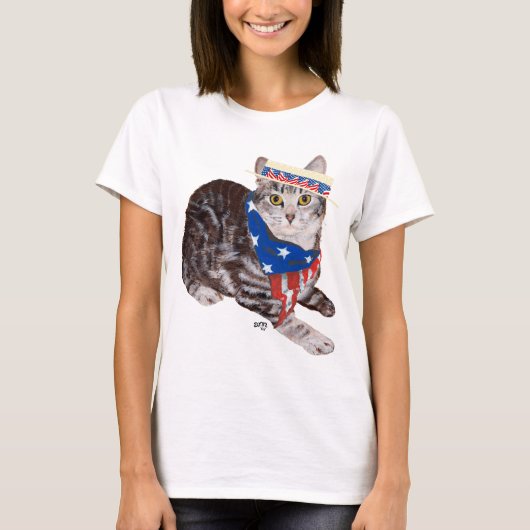Patriottisch Amerikaans Shorthair Tabby Cat T-shirt (Voorkant)