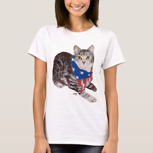 Patriottisch Amerikaans Shorthair Tabby Cat T-shirt (Voorkant)