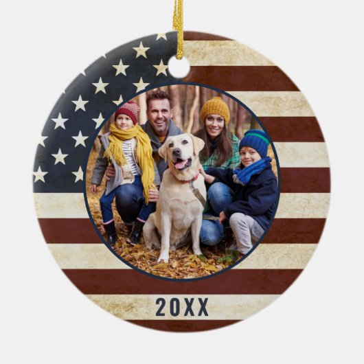  Patriottisch Amerikaans Vlag Aangepast 2 Foto Keramisch Ornament (Achterkant)