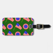 Patriottisch Amerikaans Vlag Patroon op Groen Bagagelabel (Voorkant horizontaal)