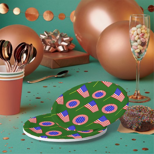 Patriottisch Amerikaans Vlag Patroon op Groen Papieren Bordje