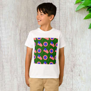 Patriottisch Amerikaans Vlag Patroon op Groen T-shirt
