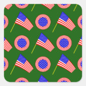 Patriottisch Amerikaans Vlag Patroon op Groen Vierkante Sticker (Voorkant)