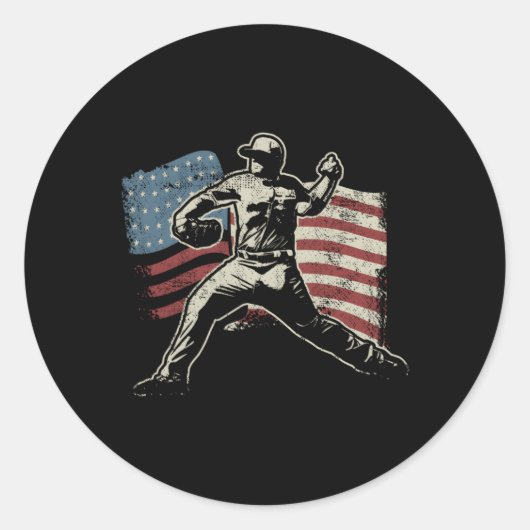 Patriottisch Amerikaans vlagbaseball Ronde Sticker (Voorkant)